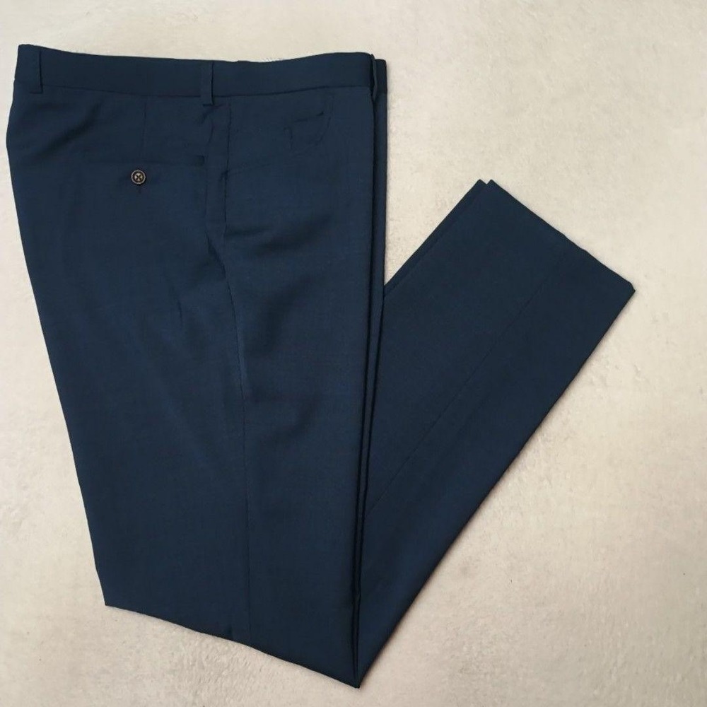 Jack Victor Pants Mens 38x34 Blue Sage Stretch Polyester Wool Dress Slacks Suit